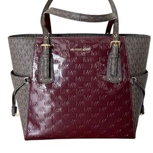 Michael Kors Voyager East/West Tote Bag Purse Merlot Signature Logo NWT